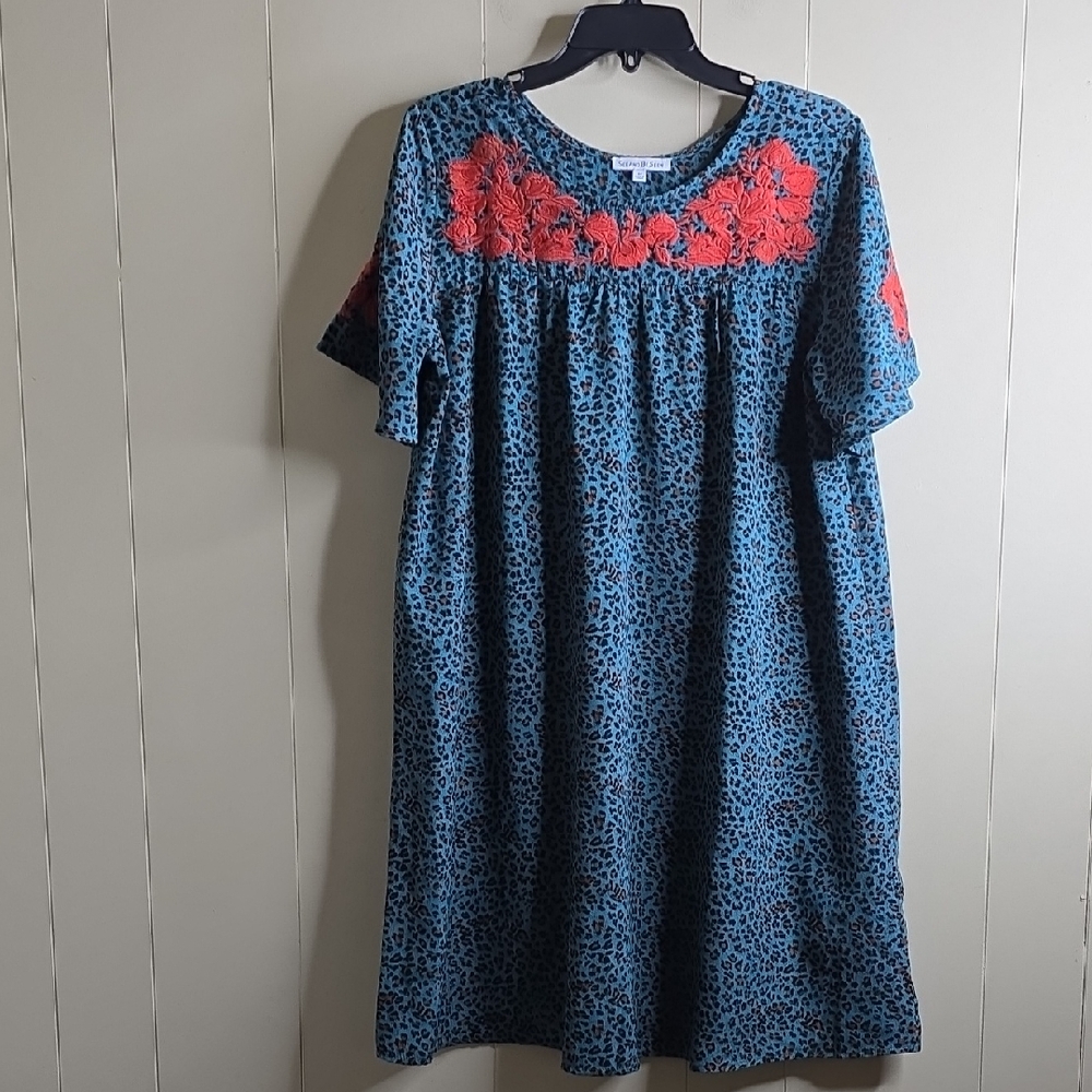 See And Be Seen Leopard Print Embroidered Short Sleeve Top or Tunic Medium - Picture 3 of 11